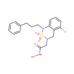 O=C(CN1Cc2c(Cl)cccc2N(CCCc2ccccc2)S1(=O)=O)NO ZINC000013530621