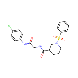 O=C(CNC(=O)[C@H]1CCCN(S(=O)(=O)c2ccccc2)C1)Nc1ccc(Cl)cc1 ZINC000009547952