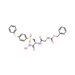 O=C(CNC(=O)OCc1ccccc1)N[C@H](CS(=O)(=O)c1ccc(Sc2ccccc2)cc1)C(=O)NO ZINC000003924295