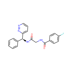 O=C(CNC(=O)c1ccc(F)cc1)N[C@@H](c1ccccc1)c1cccnn1 ZINC000040917598