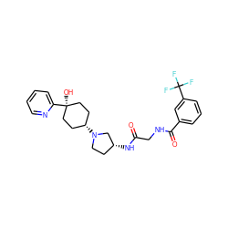 O=C(CNC(=O)c1cccc(C(F)(F)F)c1)N[C@@H]1CCN([C@H]2CC[C@](O)(c3ccccn3)CC2)C1 ZINC000102951755