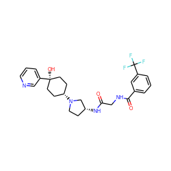 O=C(CNC(=O)c1cccc(C(F)(F)F)c1)N[C@@H]1CCN([C@H]2CC[C@](O)(c3cccnc3)CC2)C1 ZINC000102941990