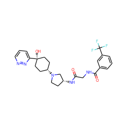 O=C(CNC(=O)c1cccc(C(F)(F)F)c1)N[C@@H]1CCN([C@H]2CC[C@](O)(c3cccnn3)CC2)C1 ZINC000102942161