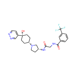 O=C(CNC(=O)c1cccc(C(F)(F)F)c1)N[C@@H]1CCN([C@H]2CC[C@](O)(c3ccnnc3)CC2)C1 ZINC000102942162