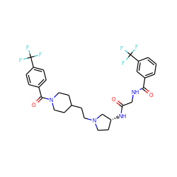 O=C(CNC(=O)c1cccc(C(F)(F)F)c1)N[C@@H]1CCN(CCC2CCN(C(=O)c3ccc(C(F)(F)F)cc3)CC2)C1 ZINC000049781080