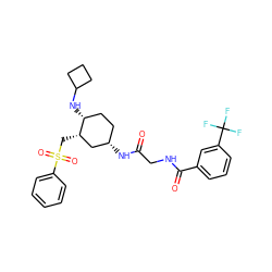 O=C(CNC(=O)c1cccc(C(F)(F)F)c1)N[C@H]1CC[C@@H](NC2CCC2)[C@@H](CS(=O)(=O)c2ccccc2)C1 ZINC000073198399