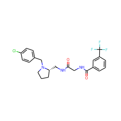 O=C(CNC(=O)c1cccc(C(F)(F)F)c1)NC[C@@H]1CCCN1Cc1ccc(Cl)cc1 ZINC000028392631