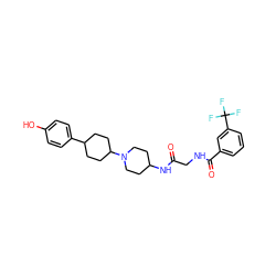 O=C(CNC(=O)c1cccc(C(F)(F)F)c1)NC1CCN(C2CCC(c3ccc(O)cc3)CC2)CC1 ZINC000299825083