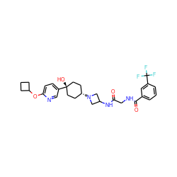 O=C(CNC(=O)c1cccc(C(F)(F)F)c1)NC1CN([C@H]2CC[C@@](O)(c3ccc(OC4CCC4)nc3)CC2)C1 ZINC000254132445