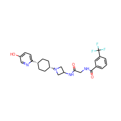 O=C(CNC(=O)c1cccc(C(F)(F)F)c1)NC1CN([C@H]2CC[C@@H](c3ccc(O)cn3)CC2)C1 ZINC000143891767