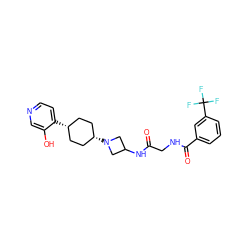 O=C(CNC(=O)c1cccc(C(F)(F)F)c1)NC1CN([C@H]2CC[C@@H](c3ccncc3O)CC2)C1 ZINC000143812318