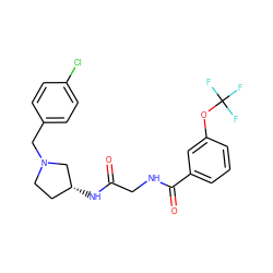 O=C(CNC(=O)c1cccc(OC(F)(F)F)c1)N[C@@H]1CCN(Cc2ccc(Cl)cc2)C1 ZINC000029125328