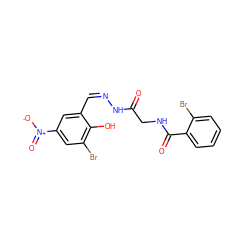 O=C(CNC(=O)c1ccccc1Br)N/N=C\c1cc([N+](=O)[O-])cc(Br)c1O ZINC000015134188