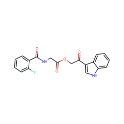 O=C(CNC(=O)c1ccccc1F)OCC(=O)c1c[nH]c2ccccc12 ZINC000003484547