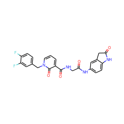 O=C(CNC(=O)c1cccn(Cc2ccc(F)c(F)c2)c1=O)Nc1ccc2c(c1)CC(=O)N2 ZINC000653861721