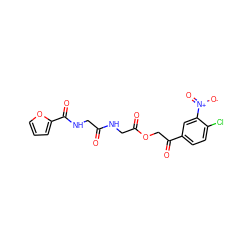 O=C(CNC(=O)c1ccco1)NCC(=O)OCC(=O)c1ccc(Cl)c([N+](=O)[O-])c1 ZINC000001810705