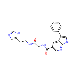 O=C(CNC(=O)c1cnc2[nH]cc(-c3ccccc3)c2c1)NCCc1cnc[nH]1 ZINC001772602311