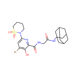 O=C(CNC(=O)c1nc(N2CCCCS2(=O)=O)cc(Br)c1O)NC12CC3CC(CC(C3)C1)C2 ZINC000073140054