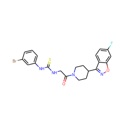 O=C(CNC(=S)Nc1cccc(Br)c1)N1CCC(c2noc3cc(F)ccc23)CC1 ZINC000095595049