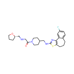 O=C(CNC[C@@H]1CCCO1)N1CCC(CNc2nc3c(s2)CCCc2ccc(F)cc2-3)CC1 ZINC000026496218