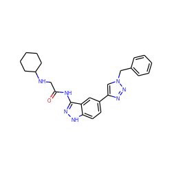 O=C(CNC1CCCCC1)Nc1n[nH]c2ccc(-c3cn(Cc4ccccc4)nn3)cc12 ZINC000147670577