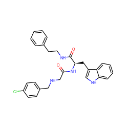 O=C(CNCc1ccc(Cl)cc1)N[C@H](Cc1c[nH]c2ccccc12)C(=O)NCCc1ccccc1 ZINC000013518533