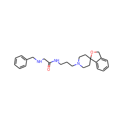 O=C(CNCc1ccccc1)NCCCN1CCC2(CC1)OCc1ccccc12 ZINC000071280496