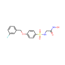 O=C(CNS(=O)(=O)c1ccc(OCc2cccc(F)c2)cc1)NO ZINC000096284919