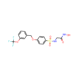 O=C(CNS(=O)(=O)c1ccc(OCc2cccc(OC(F)(F)F)c2)cc1)NO ZINC000096284918