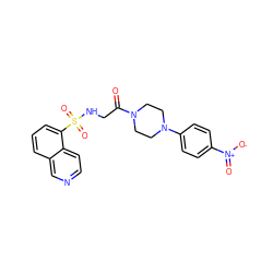 O=C(CNS(=O)(=O)c1cccc2cnccc12)N1CCN(c2ccc([N+](=O)[O-])cc2)CC1 ZINC000028705115