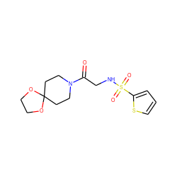 O=C(CNS(=O)(=O)c1cccs1)N1CCC2(CC1)OCCO2 ZINC000000213659