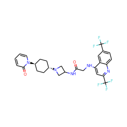 O=C(CNc1cc(C(F)(F)F)nc2ccc(C(F)(F)F)cc12)NC1CN([C@H]2CC[C@H](n3ccccc3=O)CC2)C1 ZINC000149171363