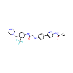 O=C(CNc1ccc(-c2ccc(NC(=O)C3CC3)nc2)cc1)Nc1ccc(CN2CCNCC2)c(C(F)(F)F)c1 ZINC000148088768