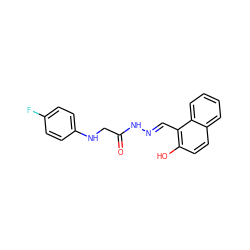 O=C(CNc1ccc(F)cc1)N/N=C/c1c(O)ccc2ccccc12 ZINC000000252208