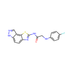 O=C(CNc1ccc(F)cc1)Nc1nc2ccc3[nH]ncc3c2s1 ZINC000202049363