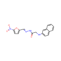 O=C(CNc1ccc2ccccc2c1)N/N=C/c1ccc([N+](=O)[O-])o1 ZINC000000261412