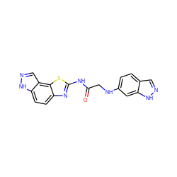 O=C(CNc1ccc2cn[nH]c2c1)Nc1nc2ccc3[nH]ncc3c2s1 ZINC000142272573