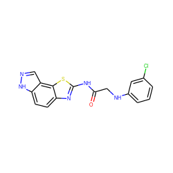 O=C(CNc1cccc(Cl)c1)Nc1nc2ccc3[nH]ncc3c2s1 ZINC000142264739