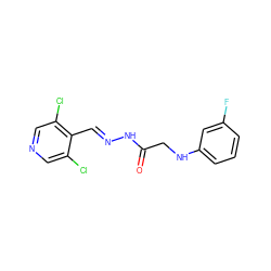 O=C(CNc1cccc(F)c1)N/N=C/c1c(Cl)cncc1Cl ZINC000201287045