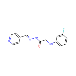 O=C(CNc1cccc(F)c1)N/N=C/c1ccncc1 ZINC000201288282