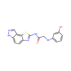 O=C(CNc1cccc(O)c1)Nc1nc2ccc3[nH]ncc3c2s1 ZINC000142263619