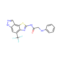 O=C(CNc1ccccc1)Nc1nc2c(C(F)(F)F)cc3[nH]ncc3c2s1 ZINC000142280454