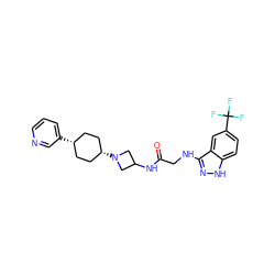 O=C(CNc1n[nH]c2ccc(C(F)(F)F)cc12)NC1CN([C@H]2CC[C@@H](c3cccnc3)CC2)C1 ZINC000253867359