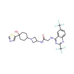 O=C(CNc1nc(C(F)(F)F)nc2ccc(C(F)(F)F)cc12)NC1CN(C2CCC(O)(c3cncs3)CC2)C1 ZINC000095596093