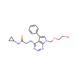 O=C(CNc1ncnc2c1c(-c1ccccc1)cn2COCCO)NC1CC1 ZINC000013676920