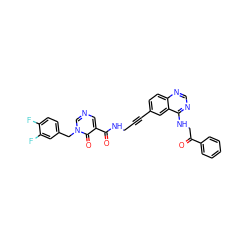 O=C(CNc1ncnc2ccc(C#CCNC(=O)c3cncn(Cc4ccc(F)c(F)c4)c3=O)cc12)c1ccccc1 ZINC000096176273