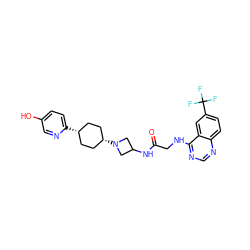 O=C(CNc1ncnc2ccc(C(F)(F)F)cc12)NC1CN([C@H]2CC[C@@H](c3ccc(O)cn3)CC2)C1 ZINC000261104085