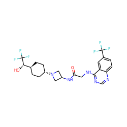 O=C(CNc1ncnc2ccc(C(F)(F)F)cc12)NC1CN([C@H]2CC[C@H]([C@H](O)C(F)(F)F)CC2)C1 ZINC000149158453