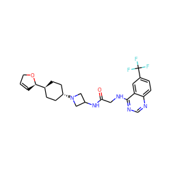 O=C(CNc1ncnc2ccc(C(F)(F)F)cc12)NC1CN([C@H]2CC[C@H]([C@H]3C=CCO3)CC2)C1 ZINC000149120645