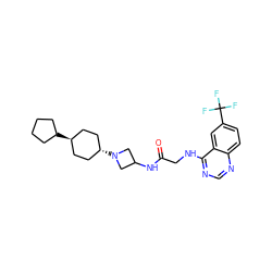 O=C(CNc1ncnc2ccc(C(F)(F)F)cc12)NC1CN([C@H]2CC[C@H](C3CCCC3)CC2)C1 ZINC000149226891